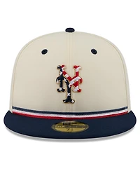 New Era Men's Cream/Blue York Mets Usa 250 Fourth of July 59FIFTY Fitted Hat