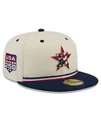 New Era Men's Cream/Blue Houston Astros Usa 250 Fourth of July 59FIFTY Fitted Hat