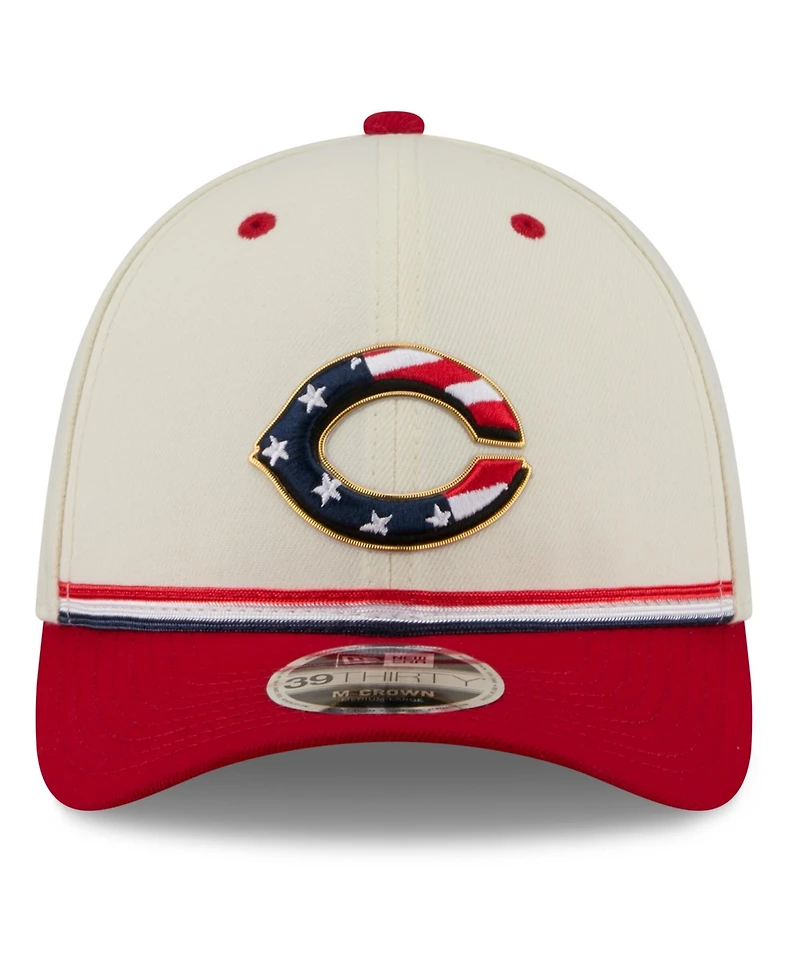 New Era Men's Cream/Red Cincinnati Reds Usa 250 Fourth of July 39THIRTY M-Crown Flex Hat