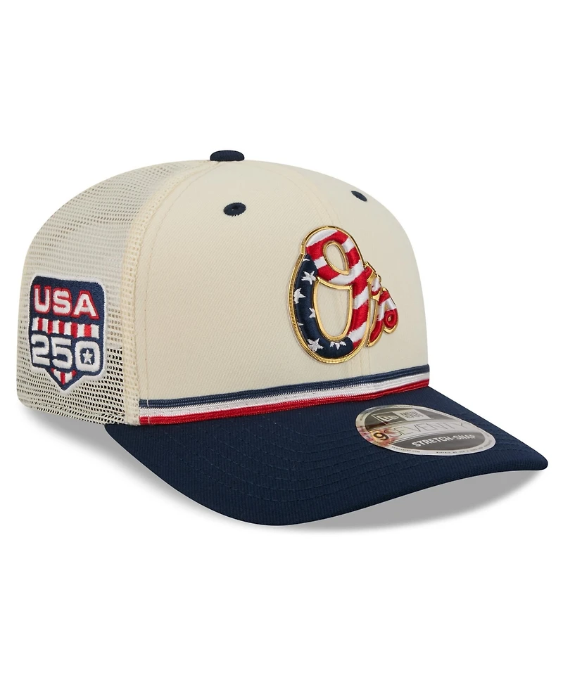 New Era Men's Cream/Navy Baltimore Orioles Usa 250 Fourth of July 9SEVENTY Adjustable Hat