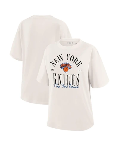 Wear by Erin Andrews Women's White New York Knicks Peached Vintage T-Shirt
