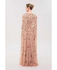 Beauut Women's Cape Sleeves Embellished Sequin Maxi Dress
