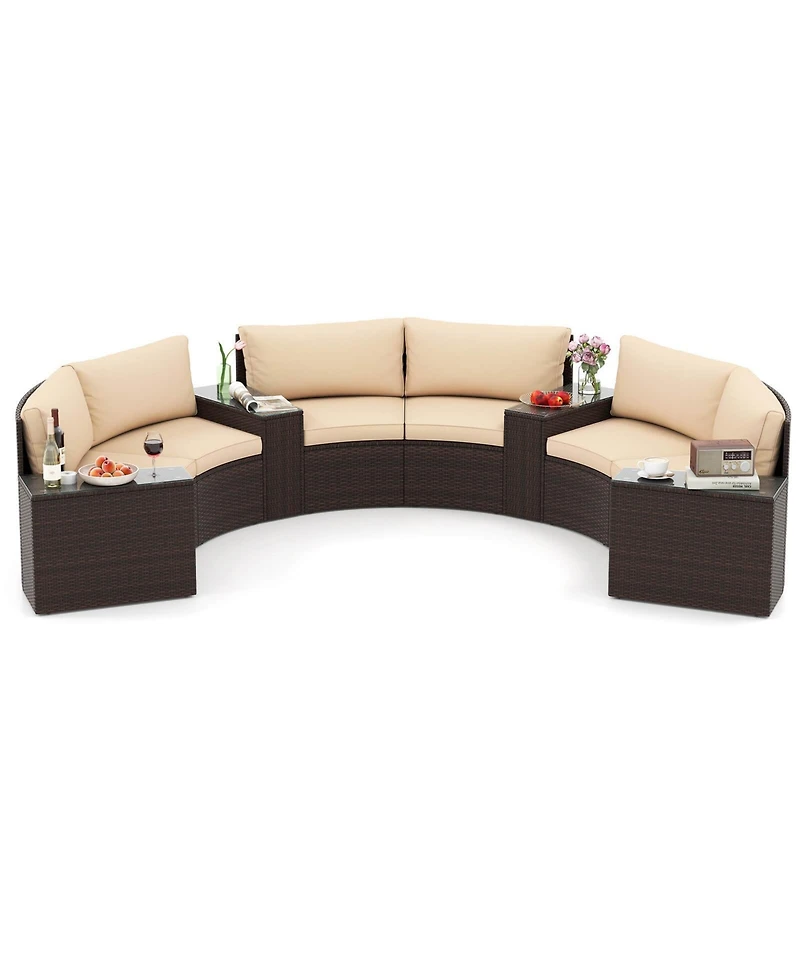 Costway 7 Piece Patio Furniture Set with Tempered Glass Top Side Tables Back and Seat Cushions