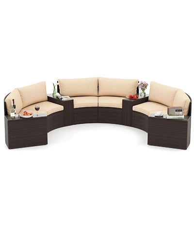 Costway 7 Piece Patio Furniture Set with Tempered Glass Top Side Tables Back and Seat Cushions