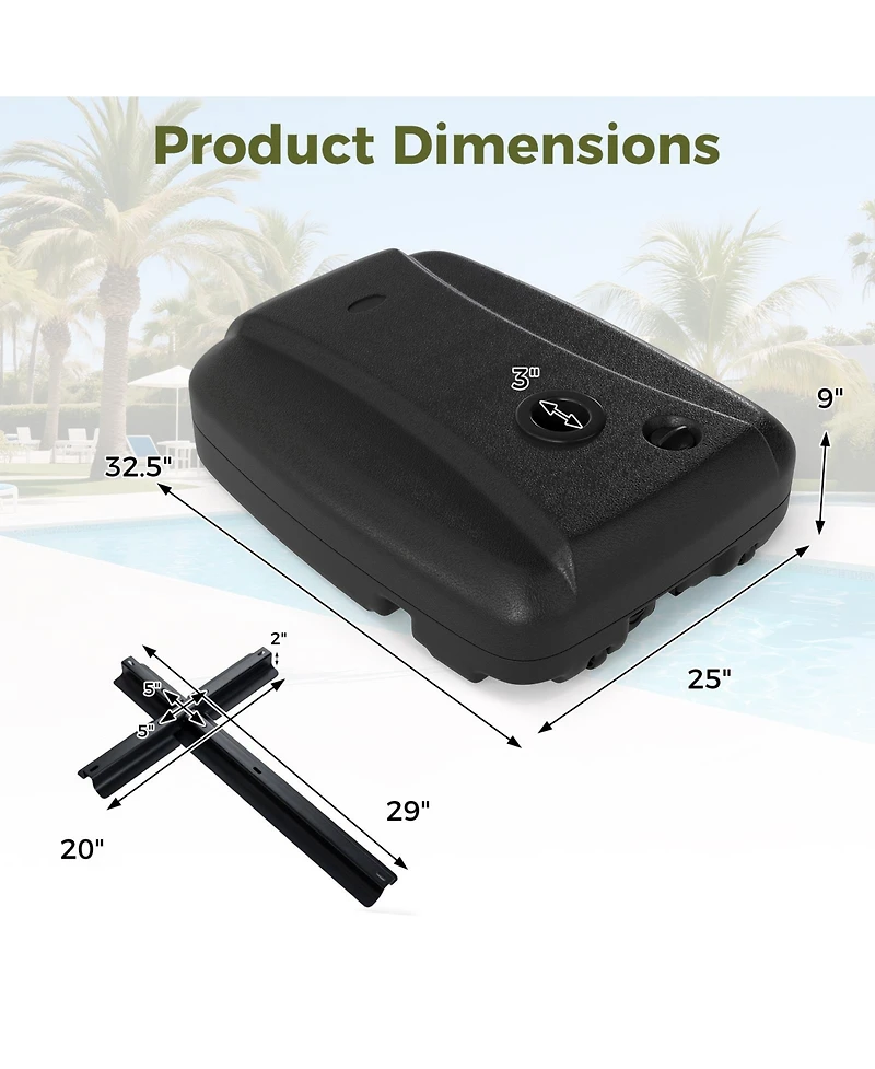 Costway 220 Lbs Cantilever Umbrella Base, Water and Sand Filled Umbrella Weighted Stand
