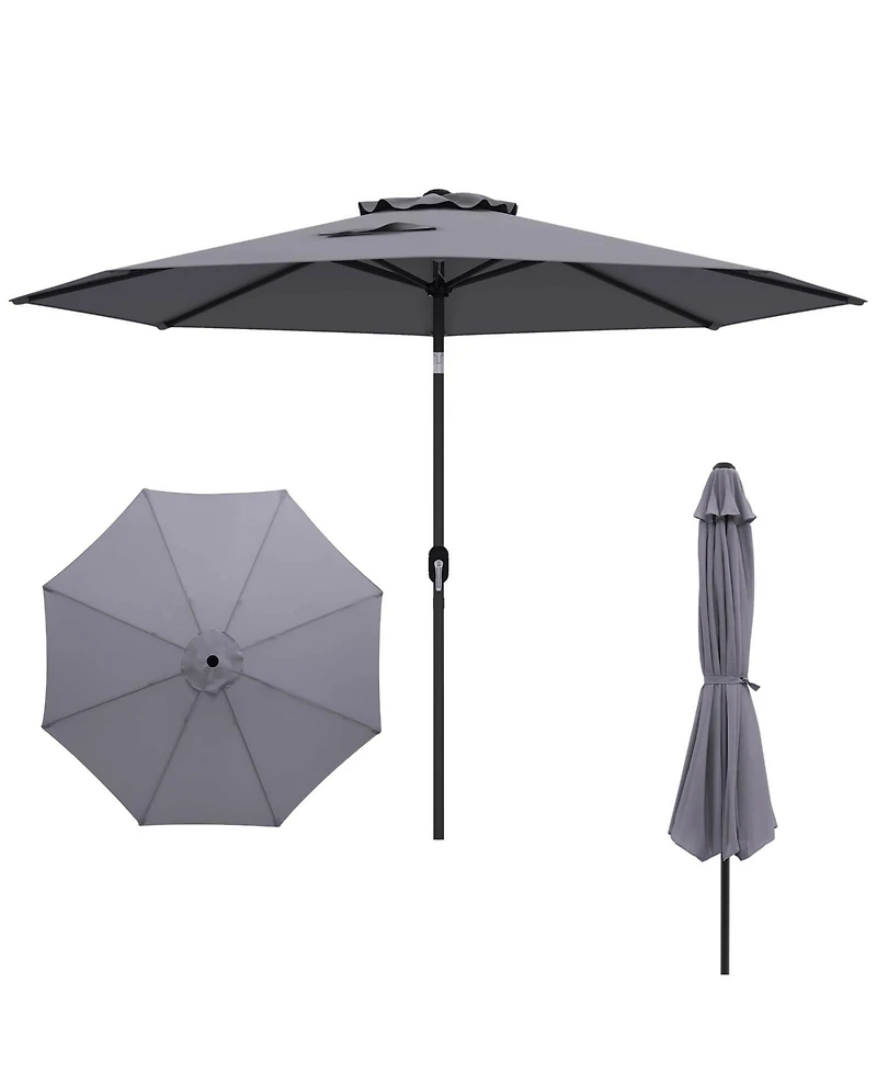 Costway Outdoor Heavy Duty Market Umbrella with Tilt Mechanism Crank Handle 8 Sturdy Ribs