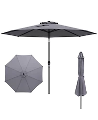 Costway Outdoor Heavy Duty Market Umbrella with Tilt Mechanism Crank Handle 8 Sturdy Ribs