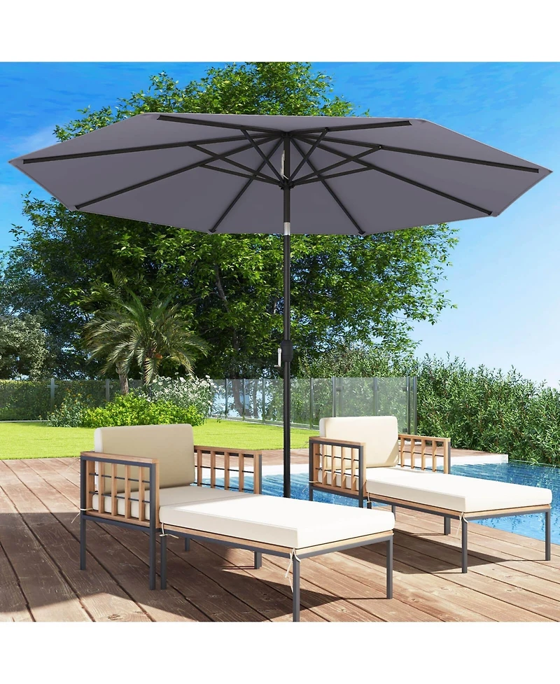 Costway Outdoor Heavy Duty Market Umbrella with Tilt Mechanism Crank Handle 8 Sturdy Ribs