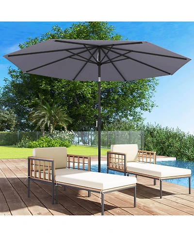 Costway Outdoor Heavy Duty Market Umbrella with Tilt Mechanism Crank Handle 8 Sturdy Ribs