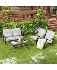 Costway 4 Piece Patio Furniture Set Outdoor Conversation Sofa Tempered Glass Coffee Table