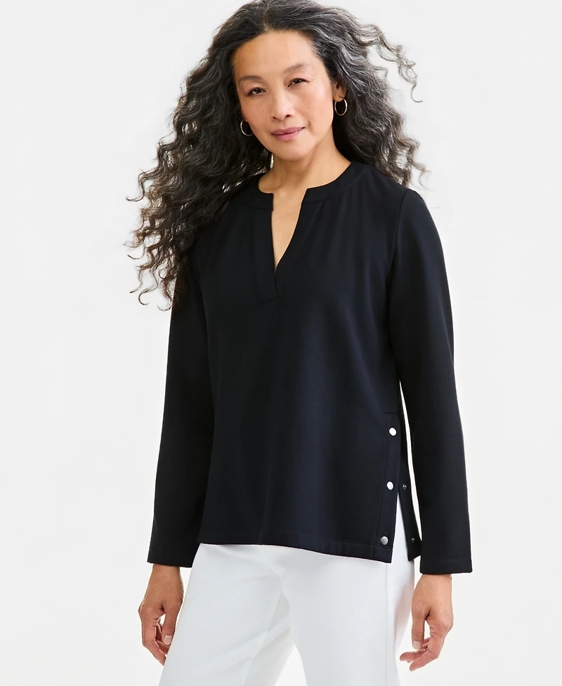 Style & Co Women's Luxlounge Fleece Split Crewneck Top, Macy's Exclusive