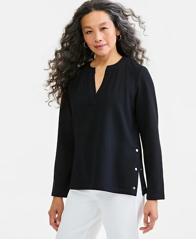 Style & Co Women's Luxlounge Fleece Split Crewneck Top, Macy's Exclusive