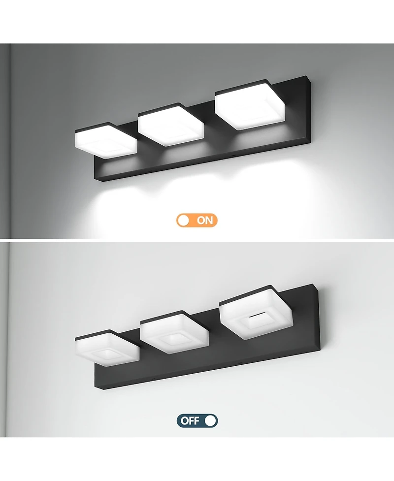 Midola 3-Light, 20" Led Modern Bathroom Vanity Light Fixtures, Matte Black Modern Acrylic Bathroom Wall Lighting Fixtures Over Mirror