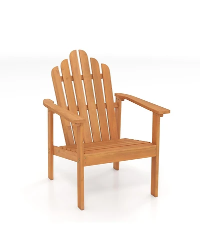 Gymax Stackable Adirondack Chair Acacia Wood Outdoor Chair With Slatted Backrest and Seat