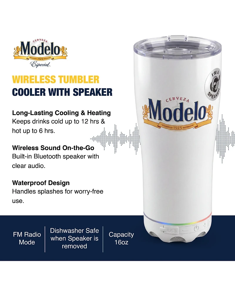 Modelo 16oz Stainless Steel Tumbler with Removeable Led Light Waterproof Bluetooth Speaker