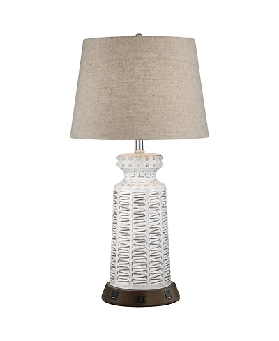 360 Lighting Country Cottage Table Lamp Ceramic Usb and Ac Power Outlet Workstation Charging Base 26" High White Tan Shade Bedroom (Color May Vary)