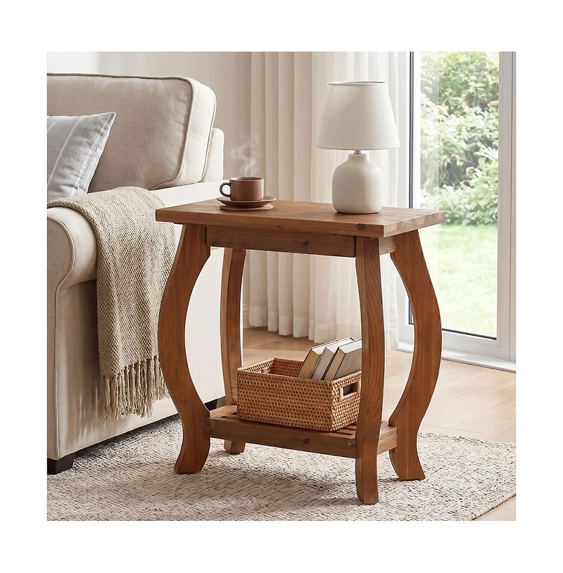 Tribesigns Narrow Side Table, 2-Tier Solid Wood End Table with Storage Shelf, Curved Legs Farmhouse Nightstand for Small Spaces, Bedroom, Living Room