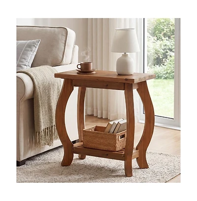 Tribesigns Narrow Side Table, 2-Tier Solid Wood End Table with Storage Shelf, Curved Legs Farmhouse Nightstand for Small Spaces, Bedroom, Living Room