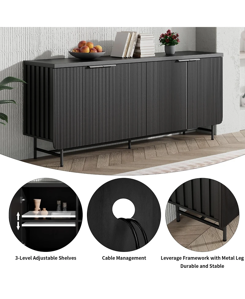 Logicfox Fluted File Cabinet Multifunctional Storage Sideboard with Adjustable Shelves