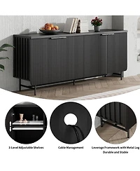 Logicfox Fluted File Cabinet Multifunctional Storage Sideboard with Adjustable Shelves