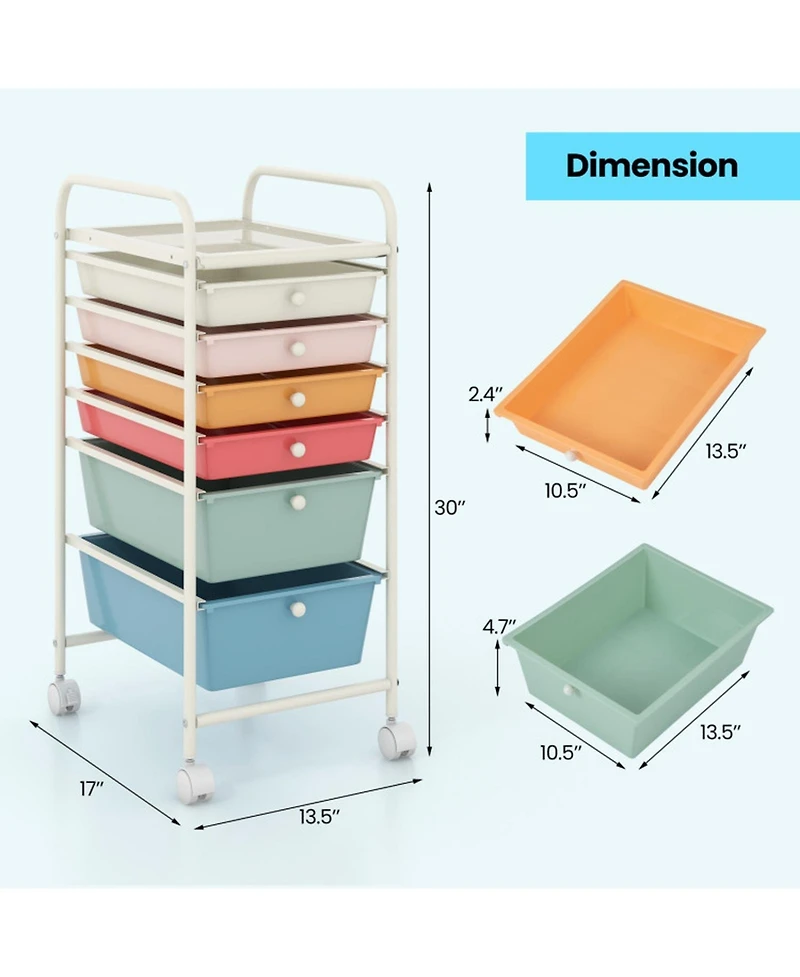 Gouun 6-Drawer Rolling Storage Cart Organizer