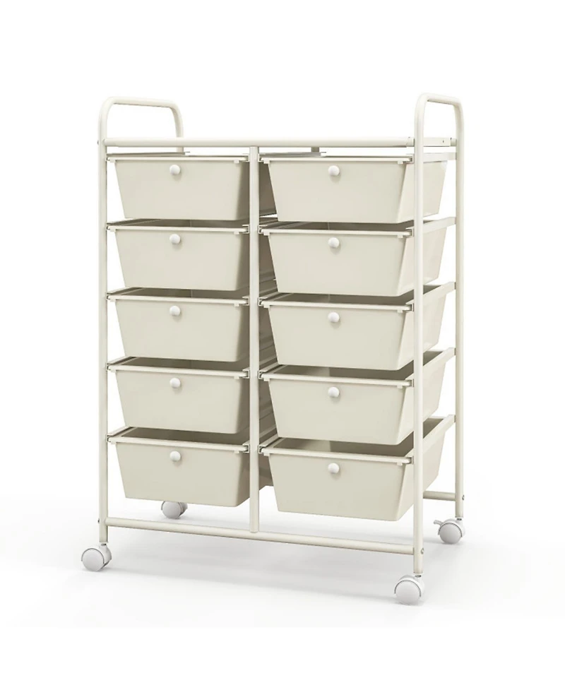 Gouun 10-Drawer Rolling Storage Cart with Lockable Wheels