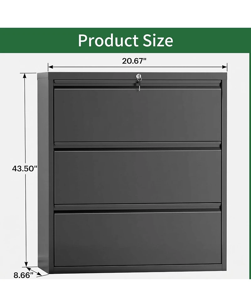 gaomon 40 Inch 3 Drawer Metal Filing Cabinet, Office Storage Cabinet for Living Room