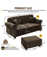 Maison Boucle 63'' Velvet Loveseat and Ottoman Set, Tufted Nailhead Rolled Arm Sofa