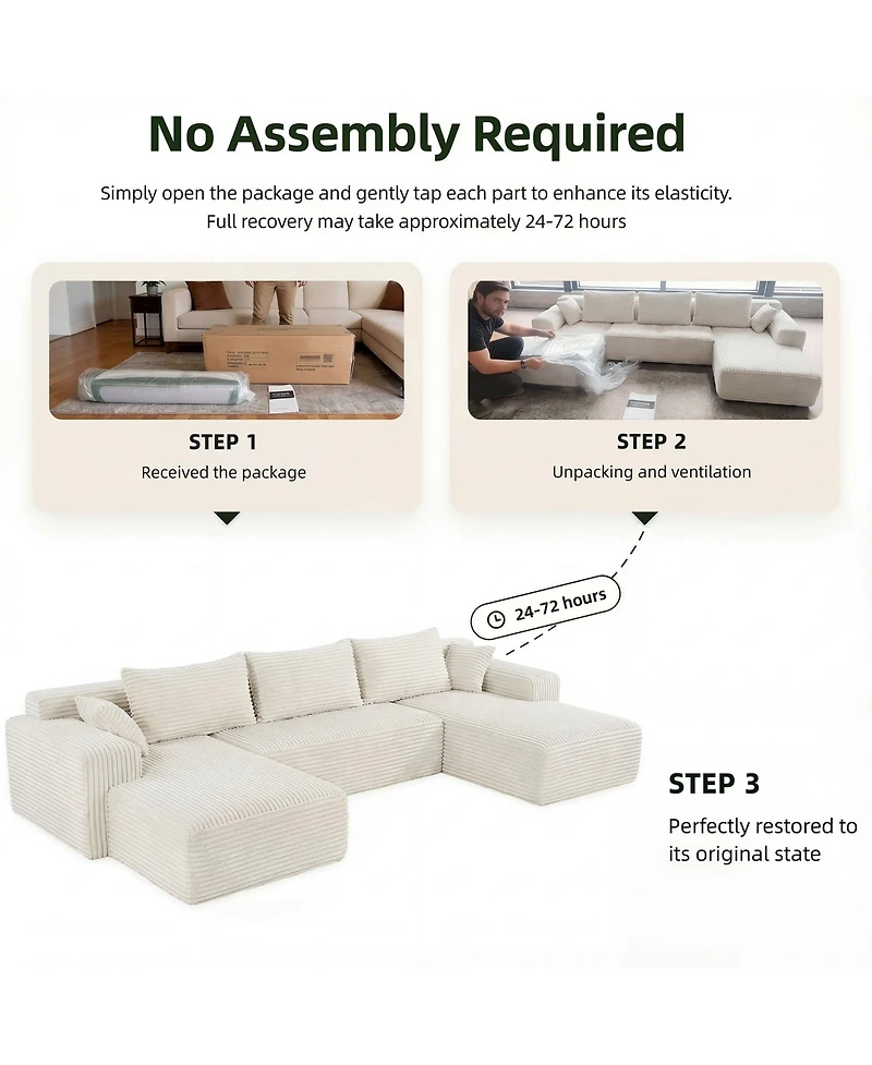 Homsee 3-Piece U-Shaped Sectional Sofa Set With Pillows, Corduroy Convertible Couch