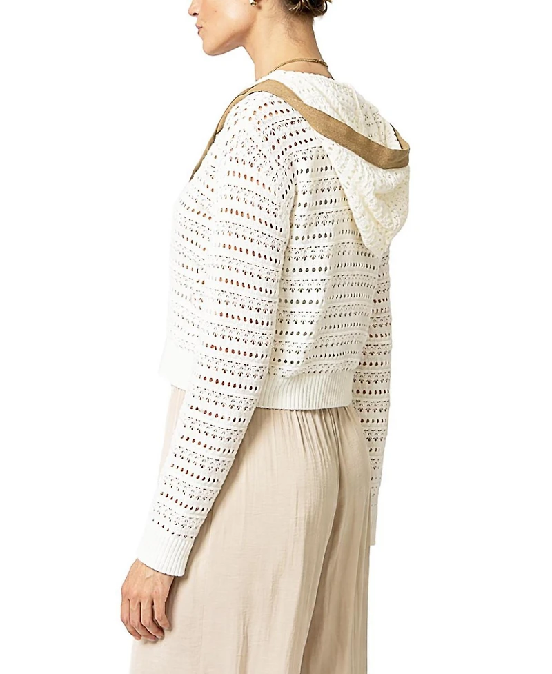 Central Park West Women's Avery Mixed Media Hooded Cardigan