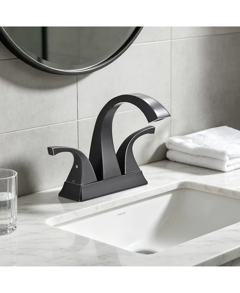 Midola 4 Inch Two Handle Centerset Bathroom Sink Faucet with Pop-Up Drain for Bathroom, Oil Rubbed Bronze