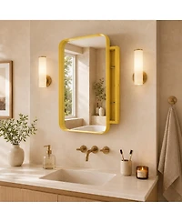Phying 16 x 24 Inch Recessed Medicine Cabinet Metal Framed Wall Mirror Cabinet with Adjustable Shelves Multipurpose Wall Mounted Storage Mirror