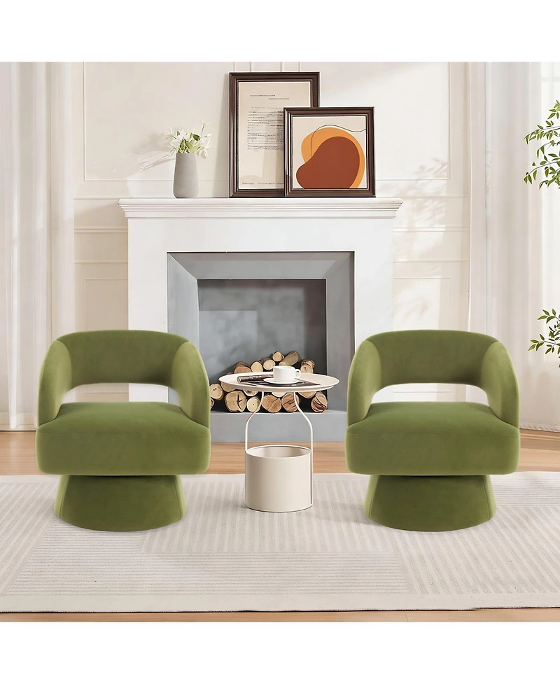 homfan Modern Swivel Barrel Chairs, Soft Round Lounge Chairs, Hollowed Back, 360degree(s) Rotating Base for Living Room, Bedroom, Vanity, Reading Nook