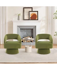 homfan Modern Swivel Barrel Chairs, Soft Round Lounge Chairs, Hollowed Back, 360degree(s) Rotating Base for Living Room, Bedroom, Vanity, Reading Nook
