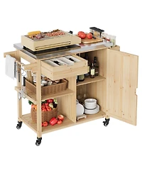 homfan Portable Bar Cart, 44 Inch Stainless Steel Top Kitchen Island with Storage Cabinet and Drawer for Patio or Backyard