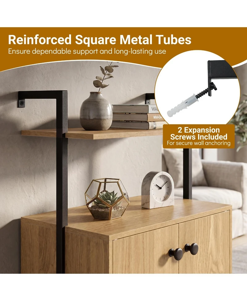 Slickblue Wall Mount Bookshelf with 2-Door Storage Cabinet for Home Organization