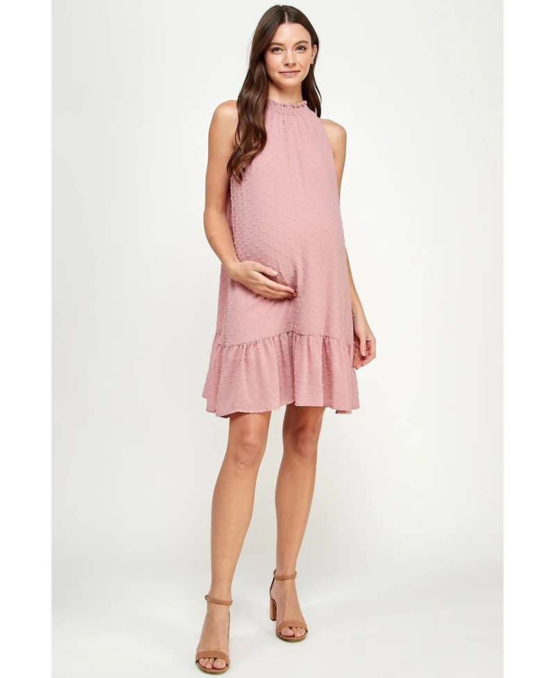 Hello Miz Maternity Swiss Dot Mock Neck Dress with Ruffle Hem