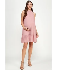 Hello Miz Maternity Swiss Dot Mock Neck Dress with Ruffle Hem
