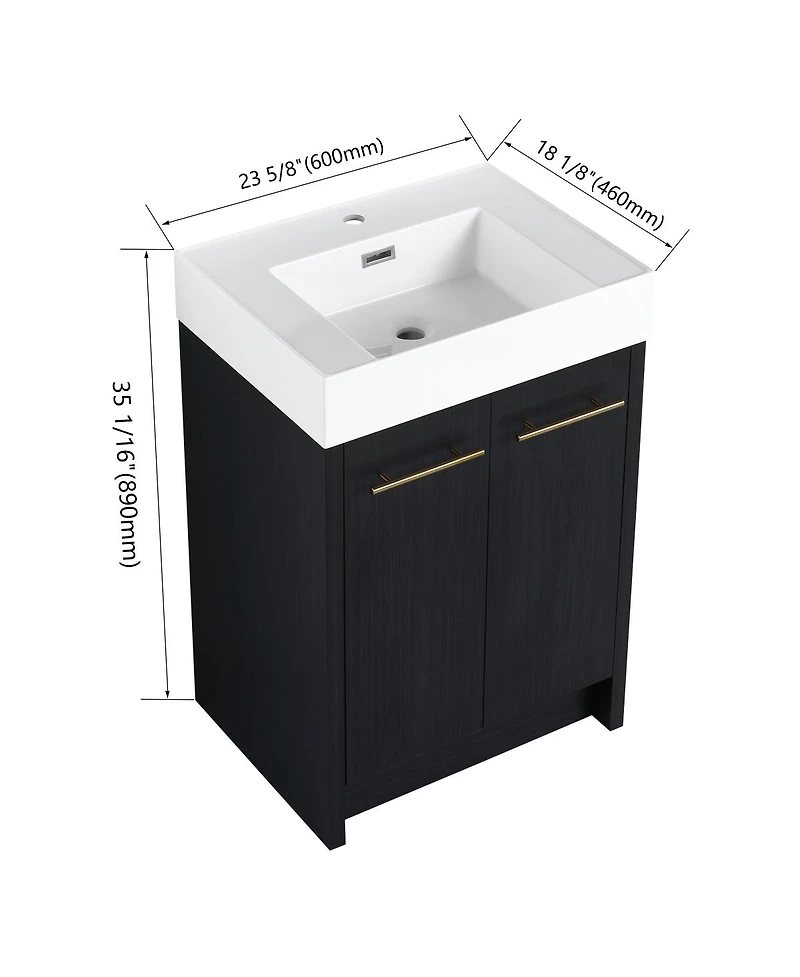 Sillysis Modern Chestnut Bathroom Vanity with Resin Sink, Soft Close Doors