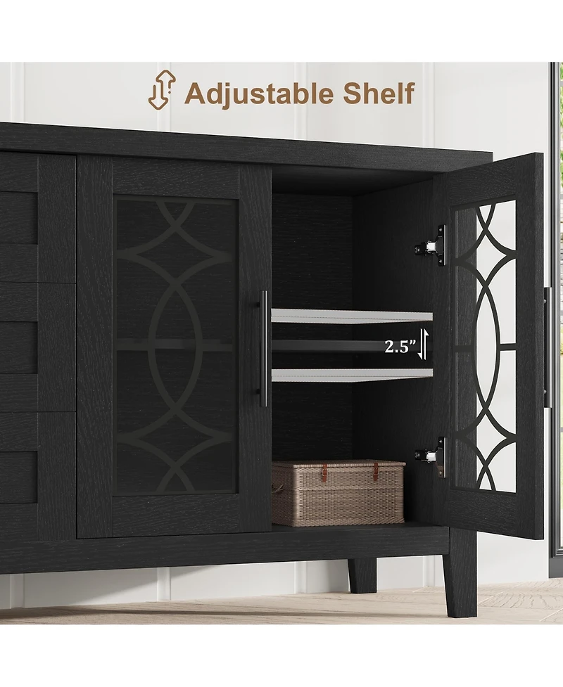 homfan70'inch Tv Stand, Farmhouse Entertainment Center with Glass Door, 2 Storage Cabinets and 3 Drawers, Modern Media Console Table