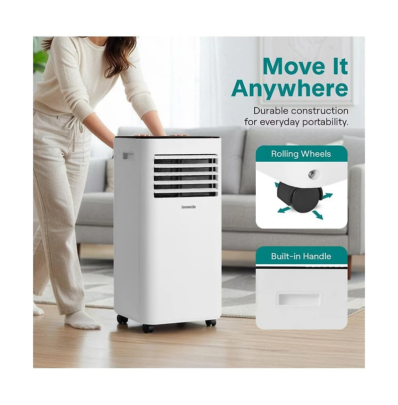 SereneLife 8,000 Btu Portable Air Conditioner - 3-in-1 Ac, Fan and Dehumidifier with Remote and Window Kit