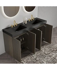 Sillysis 60 Inch Double Sink Bathroom Vanity with Quartz Top, Soft Close Fluted Doors, Adjustable Shelves, Ample Storage, Modern Design