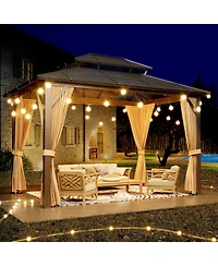 homfan Hardtop Pc Gazebo Patio with Double Roof and Metal Frame for Patio, Garden, Backyard, Lawn