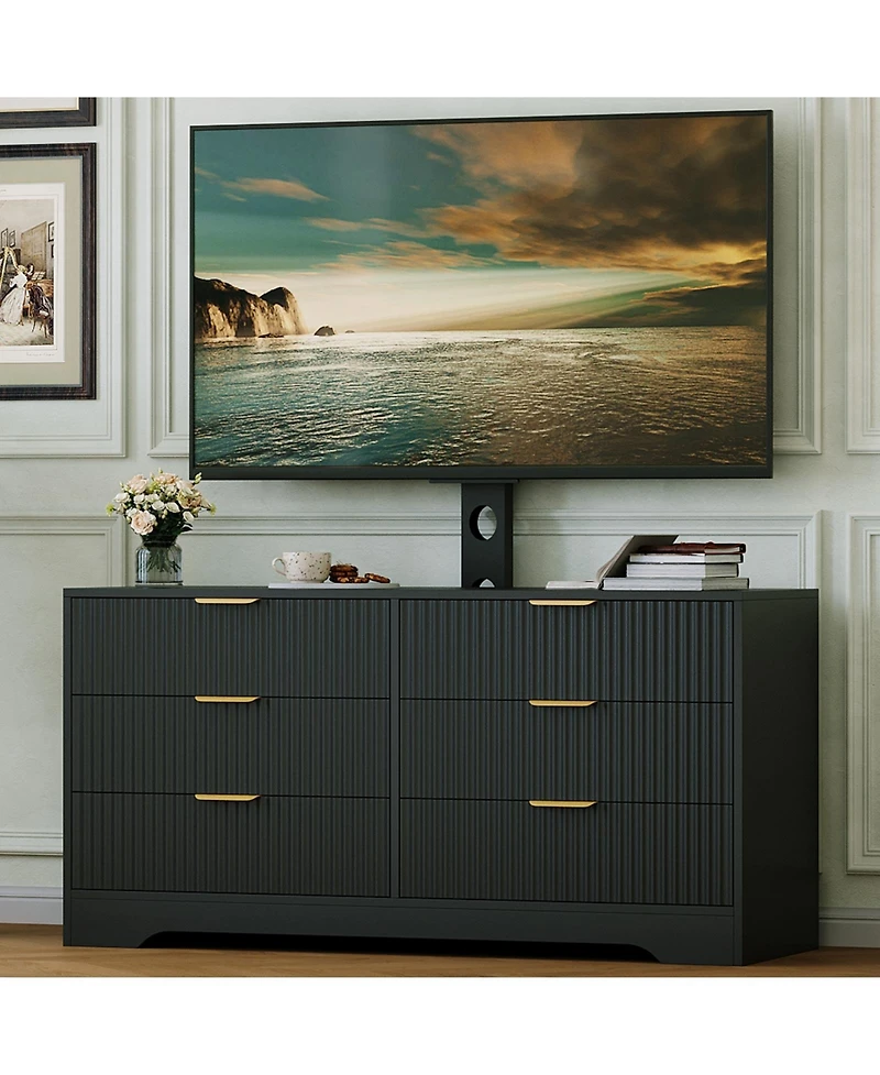 homfan Tv Stand with Mount, Media Console 6 Drawers, Large Storage Capacity Entertainment Center 2 Mounting Options for Living Room
