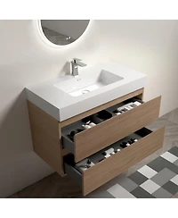 Sillysis Floating Bathroom Vanity with Double Storage Drawers, Soft Close Glides, Handle-Free Modern Design, Pre-assembled