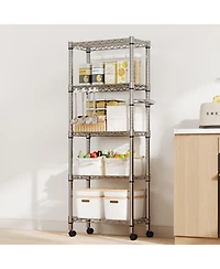 homfan Rolling Bar Cart, 61 Inch Metal Display Rack with Adjustable Shelves and Locking Wheels for Kitchen or Pantry