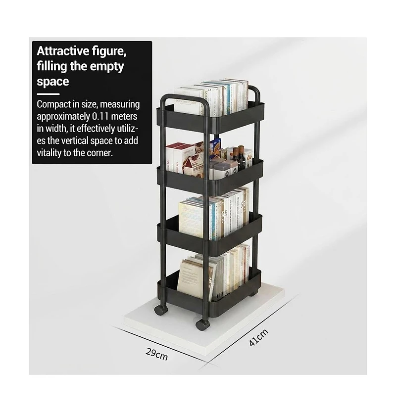 homfan 5 Tier Bar Cart, 16 Inch Slim Rolling Utility Shelf Cart with Side Baskets and Locking Wheels for Kitchen or Pantry