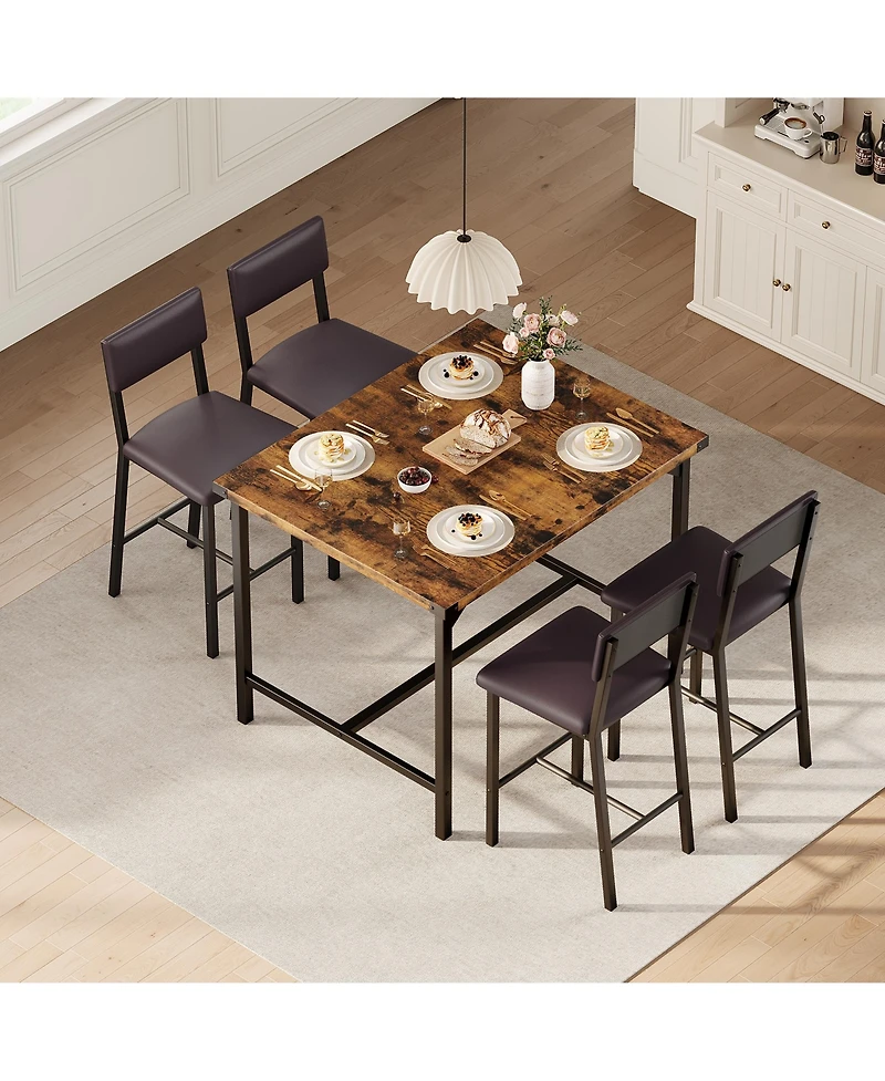 homfan Piece Bar Height Dining Table Set with 4 Stools and Metal Frame for Kitchen Room