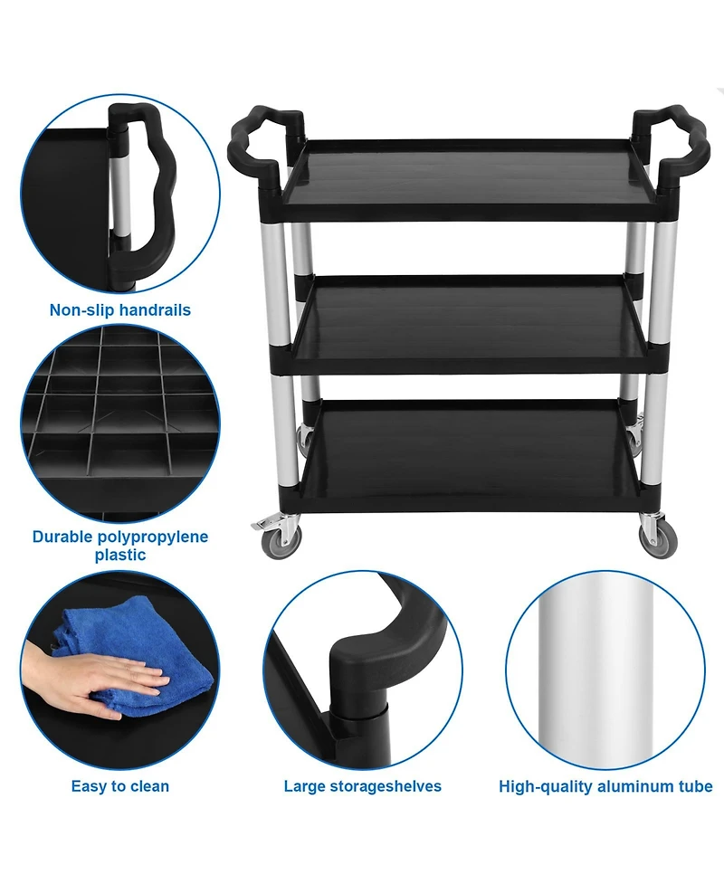 homfan 3 Tier Bar Cart, 33 Inch Plastic Rolling Utility Cart with Locking Wheels for Kitchen or Pantry