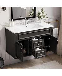Sillysis 36 Inch Floating Bathroom Vanity with Ceramic Sink, Wall Mounted Modern Cabinet, Soft Close Drawers, French Vintage Style